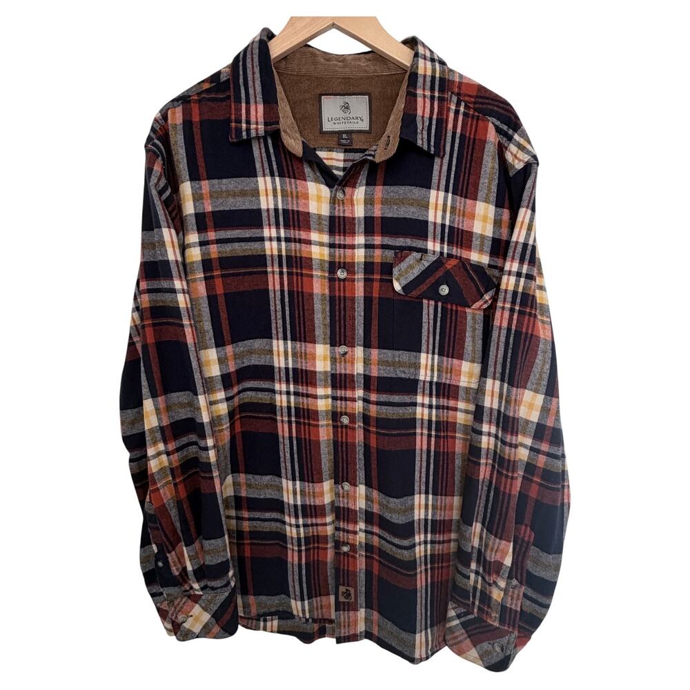 Legendary Whitetails Flannel Shirt Jacket Mens XL Plaid Corduroy Collar Shacket